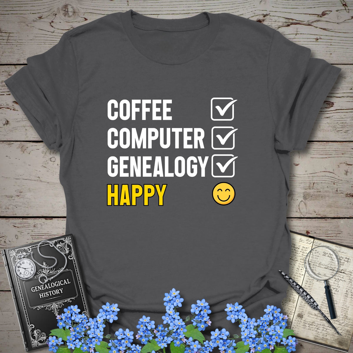 CCG Happy T-Shirt - Genealogy Keepsakes Custom Genealogy Gift - Charcoal S