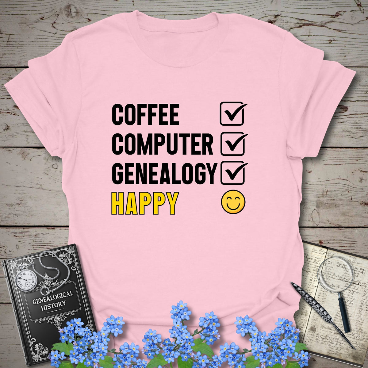 CCG Happy T-Shirt - Genealogy Keepsakes Custom Genealogy Gift - Light Pink S