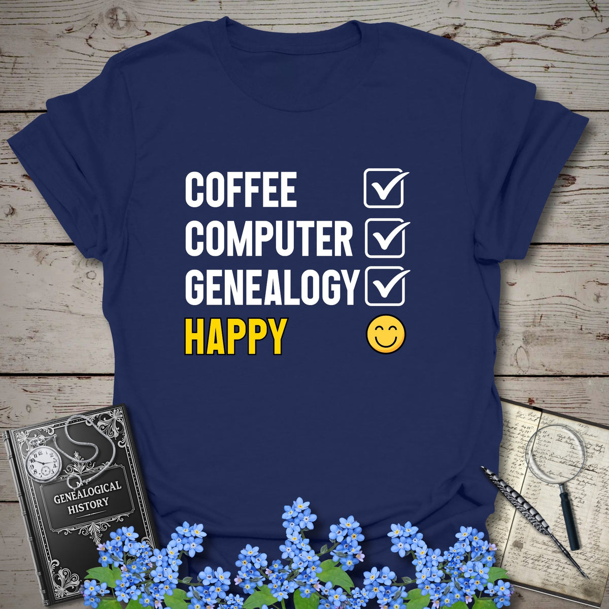 CCG Happy T-Shirt - Genealogy Keepsakes Custom Genealogy Gift - Navy S