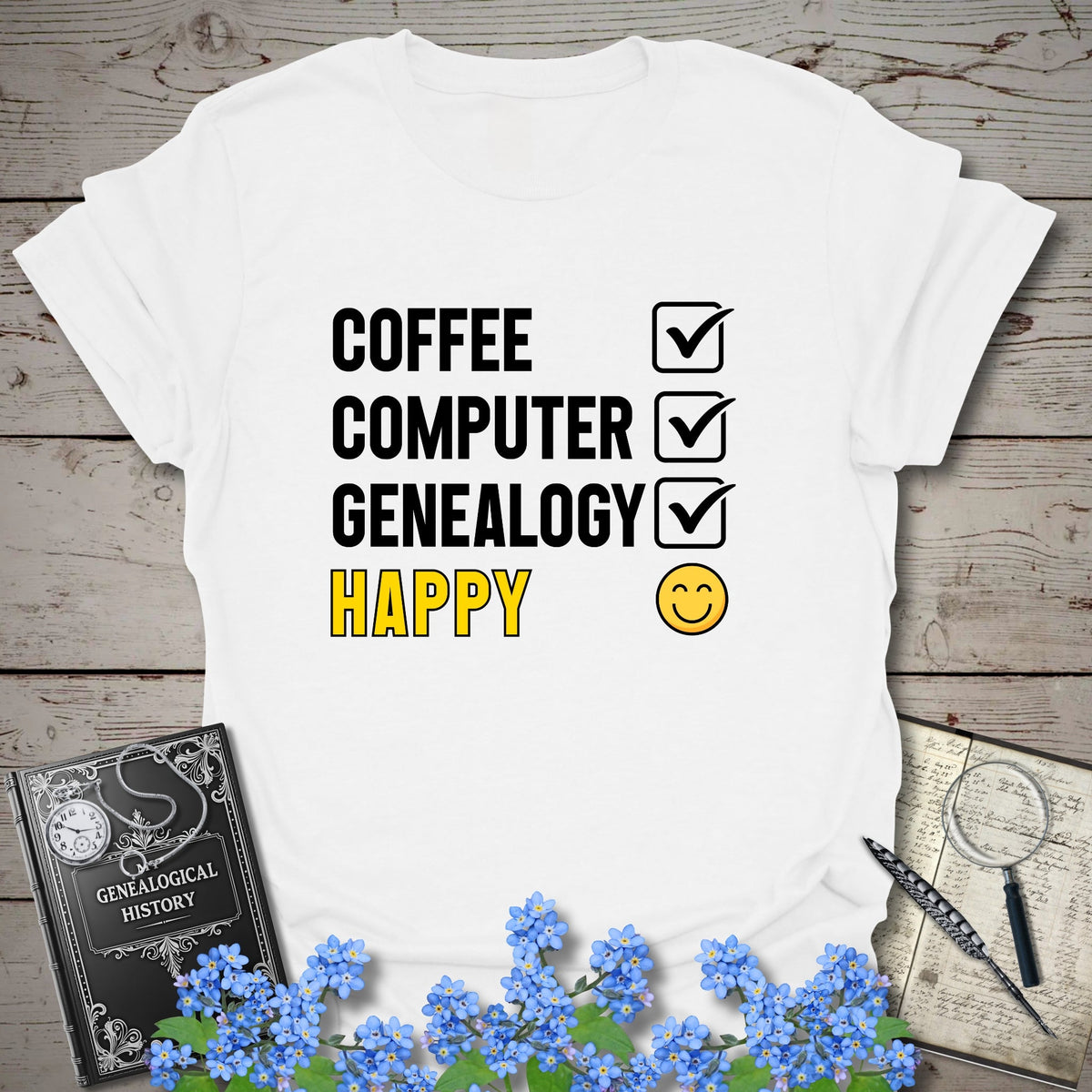 CCG Happy T-Shirt - Genealogy Keepsakes Custom Genealogy Gift - White S