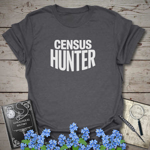 Census Hunter T-Shirt in Dark Heather Grey by Genealogy Keepsakes