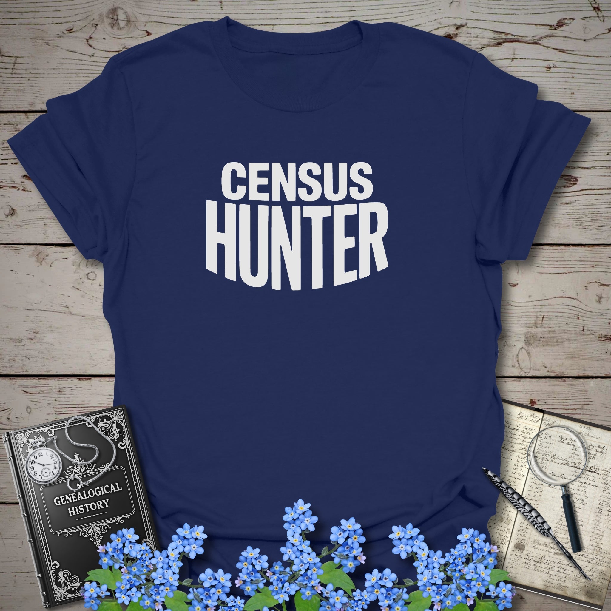 Census Hunter T-Shirt in Navy by Genealogy Keepsakes