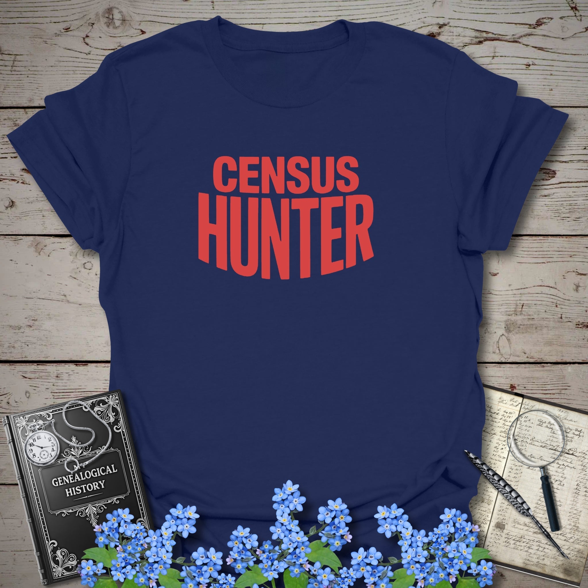 Census Hunter T-Shirt in Navy by Genealogy Keepsakes