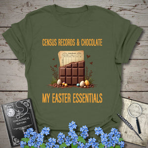 Census Records & Chocolate T-Shirt in Military Green by Genealogy Keepsakes