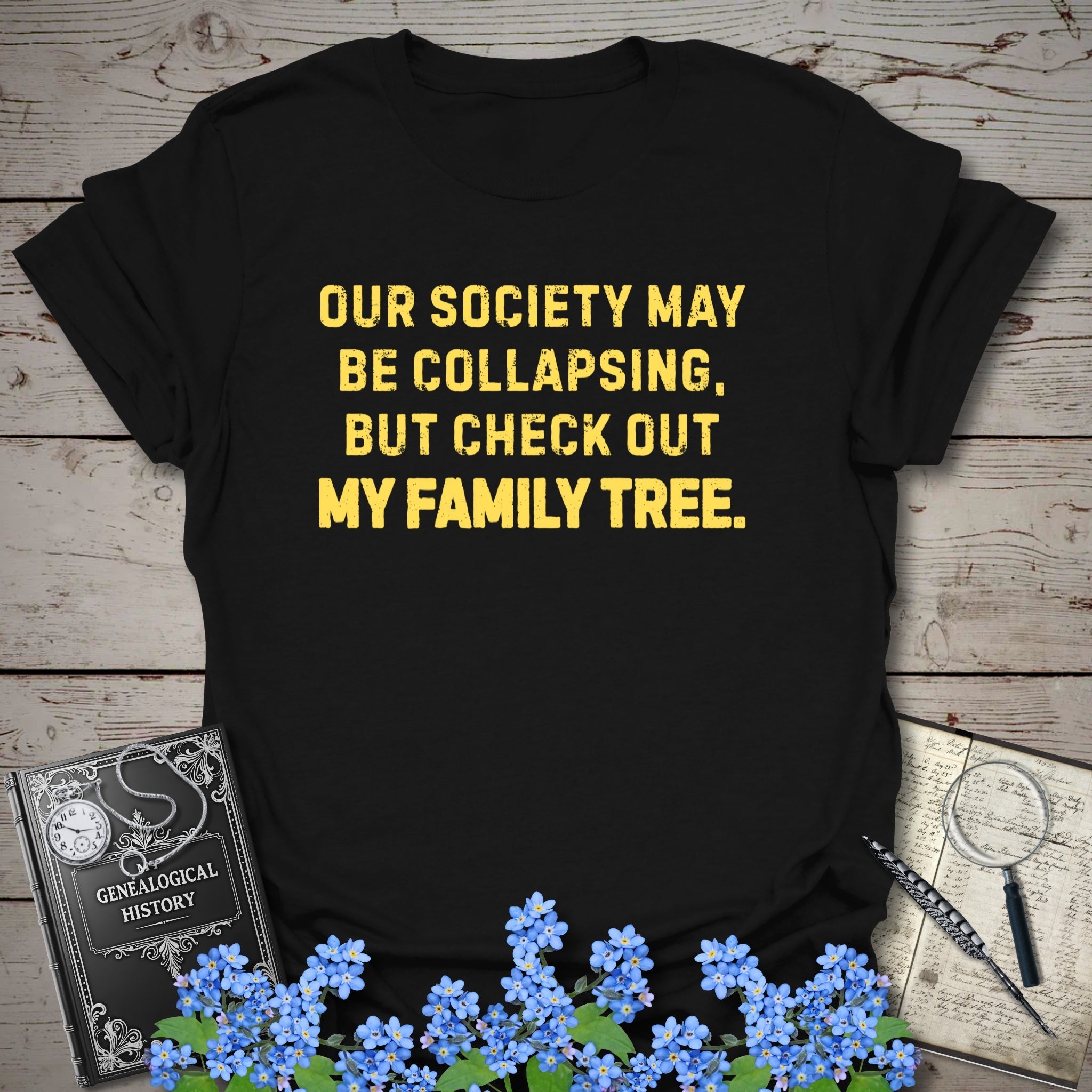 Check Out My Family Tree T-Shirt in Black by Genealogy Keepsakes