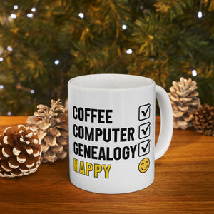 Coffee, Computer, Genealogy, Happy Mug (11oz|15oz) in by Genealogy Keepsakes