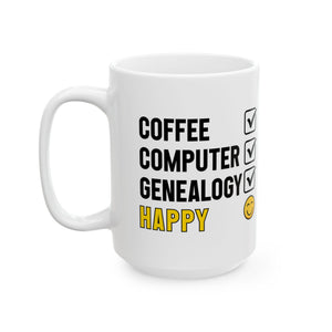 Coffee, Computer, Genealogy, Happy Mug (11oz|15oz) in by Genealogy Keepsakes