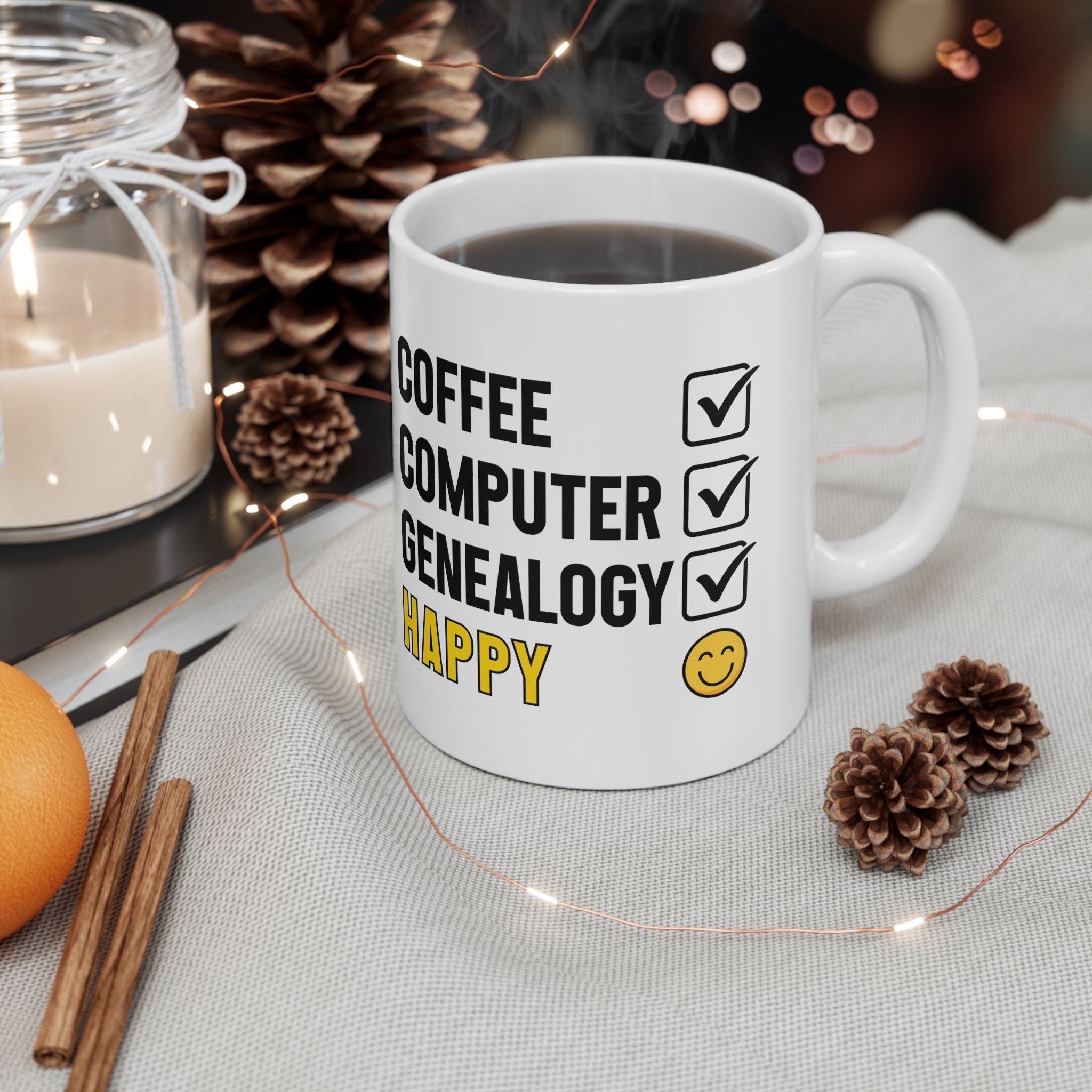 Coffee, Computer, Genealogy, Happy Mug (11oz|15oz) in by Genealogy Keepsakes