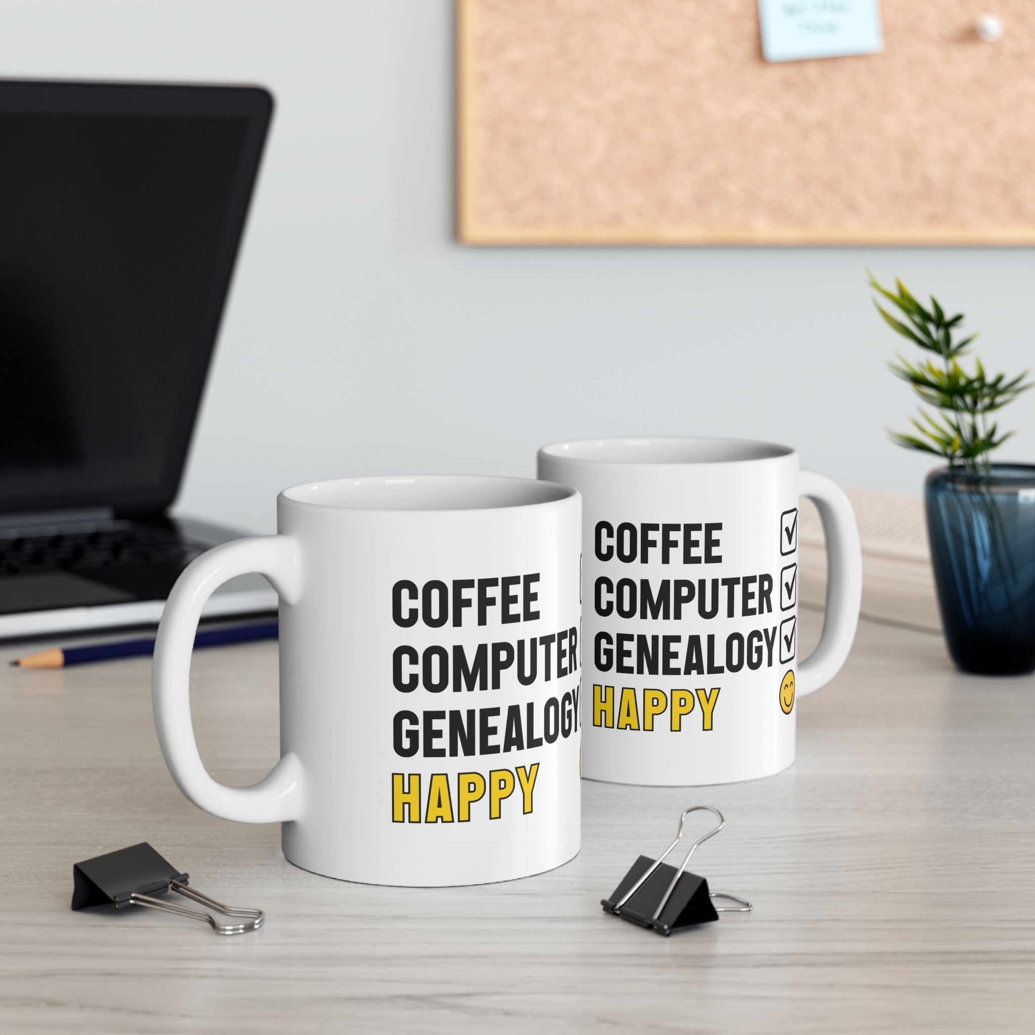 Coffee, Computer, Genealogy, Happy Mug (11oz|15oz) in by Genealogy Keepsakes