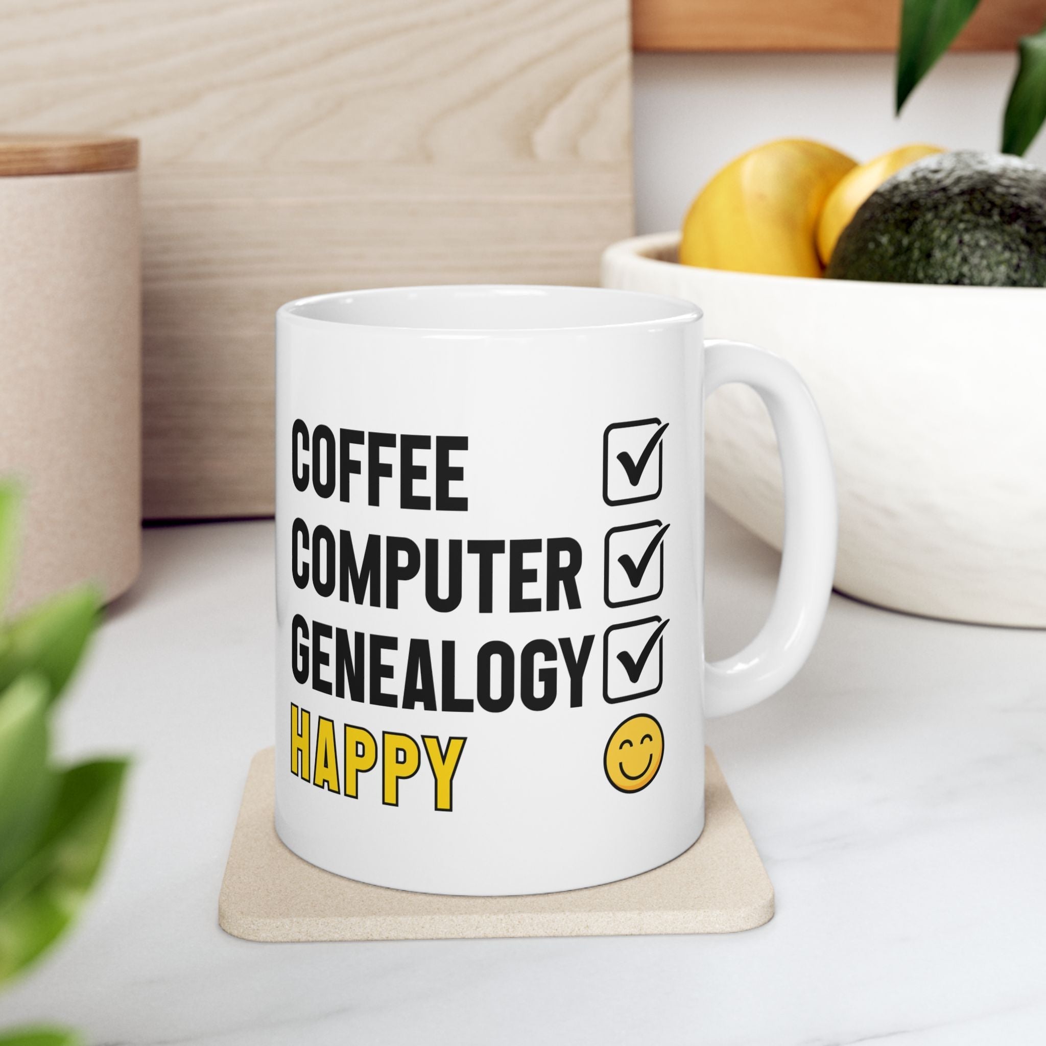Coffee, Computer, Genealogy, Happy Mug (11oz|15oz) in by Genealogy Keepsakes