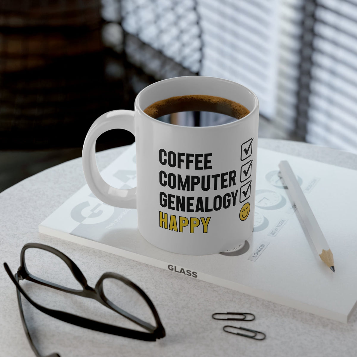 Coffee, Computer, Genealogy, Happy Mug (20oz) - Genealogy Keepsakes Custom Genealogy Gift - White 20oz