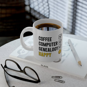 Coffee, Computer, Genealogy, Happy Mug (20oz) - Genealogy Keepsakes Custom Genealogy Gift - White 20oz