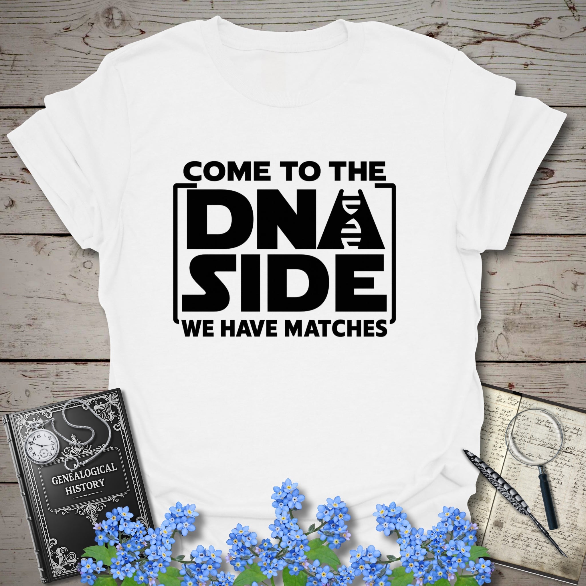 Come To The DNA Side T-Shirt in White by Genealogy Keepsakes