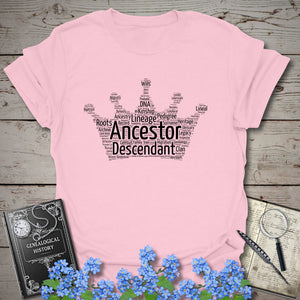 Crown Word Cloud T-Shirt in Light Pink by Genealogy Keepsakes