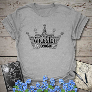 Crown Word Cloud T-Shirt in Sport Grey by Genealogy Keepsakes
