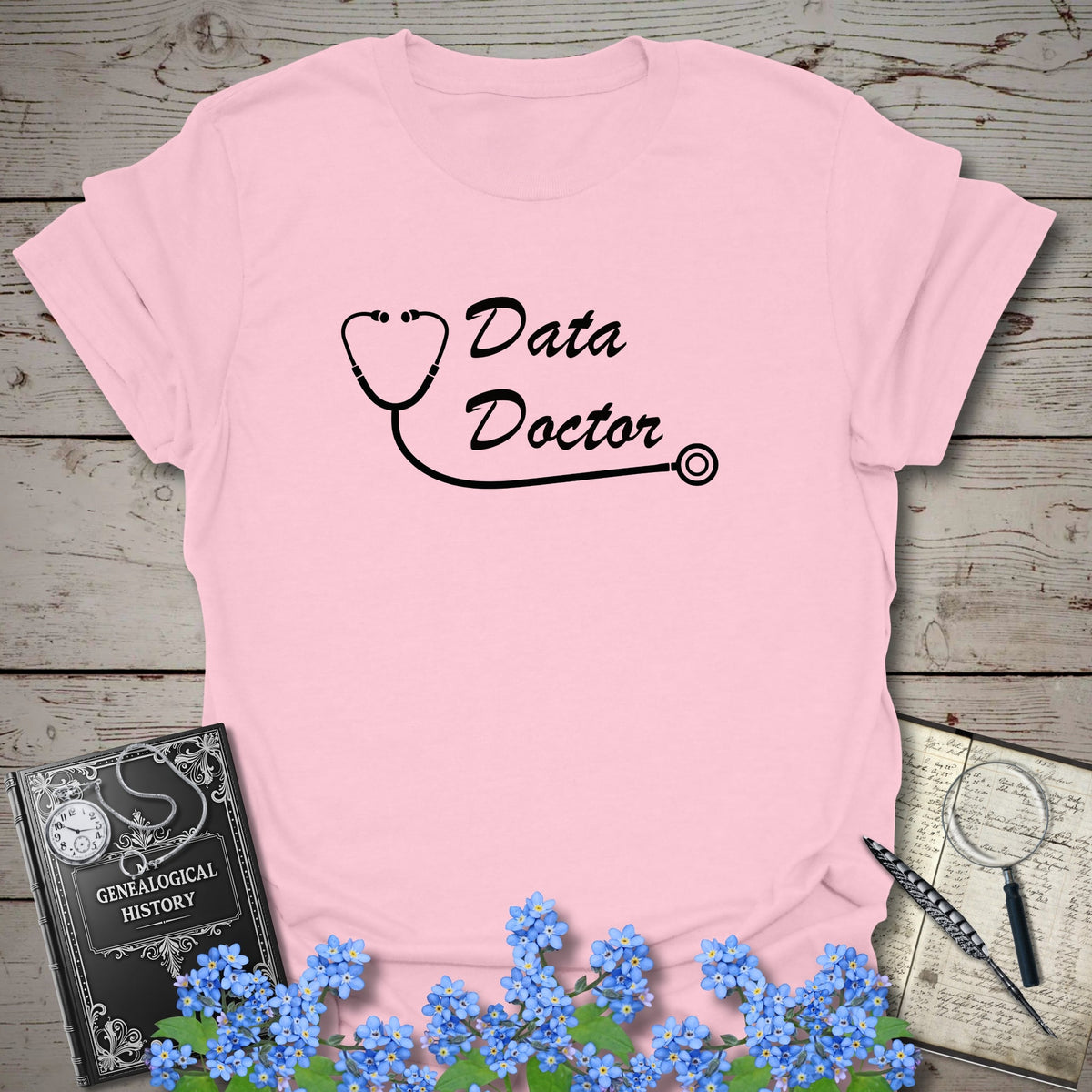 Data Doctor T-Shirt - Genealogy Keepsakes Custom Genealogy Gift - Light Pink S