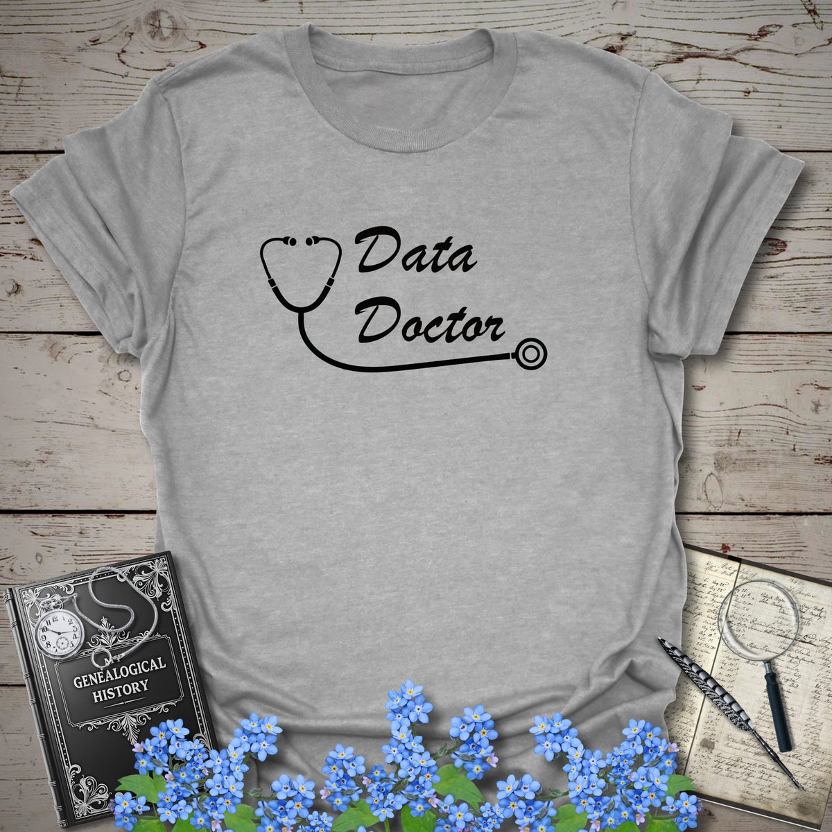 Data Doctor T-Shirt - Genealogy Keepsakes Custom Genealogy Gift - Sport Grey S