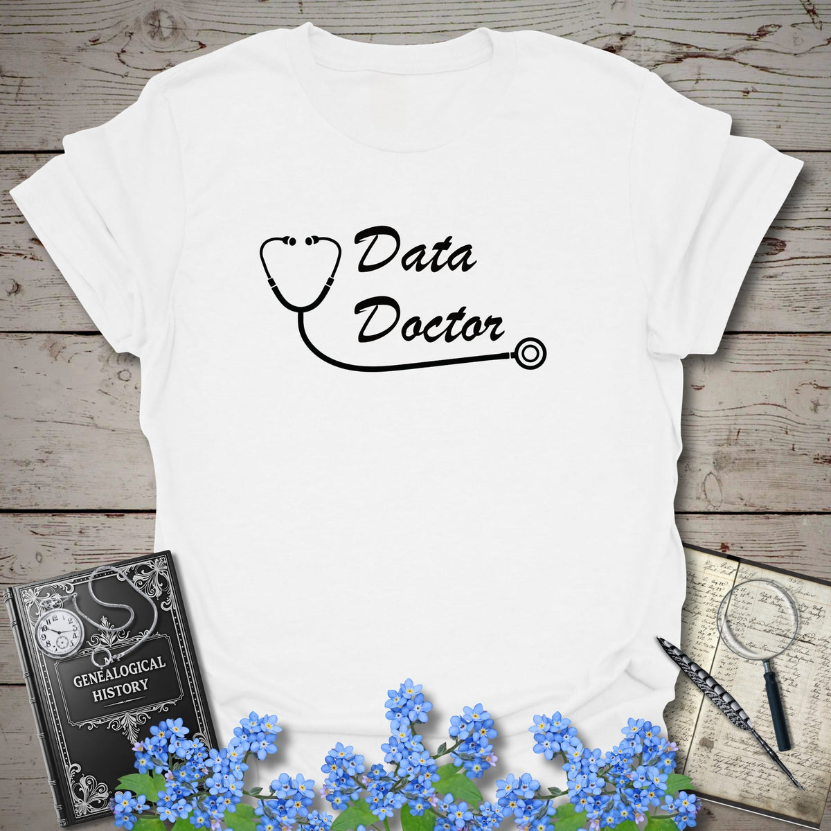 Data Doctor T-Shirt - Genealogy Keepsakes Custom Genealogy Gift - White S