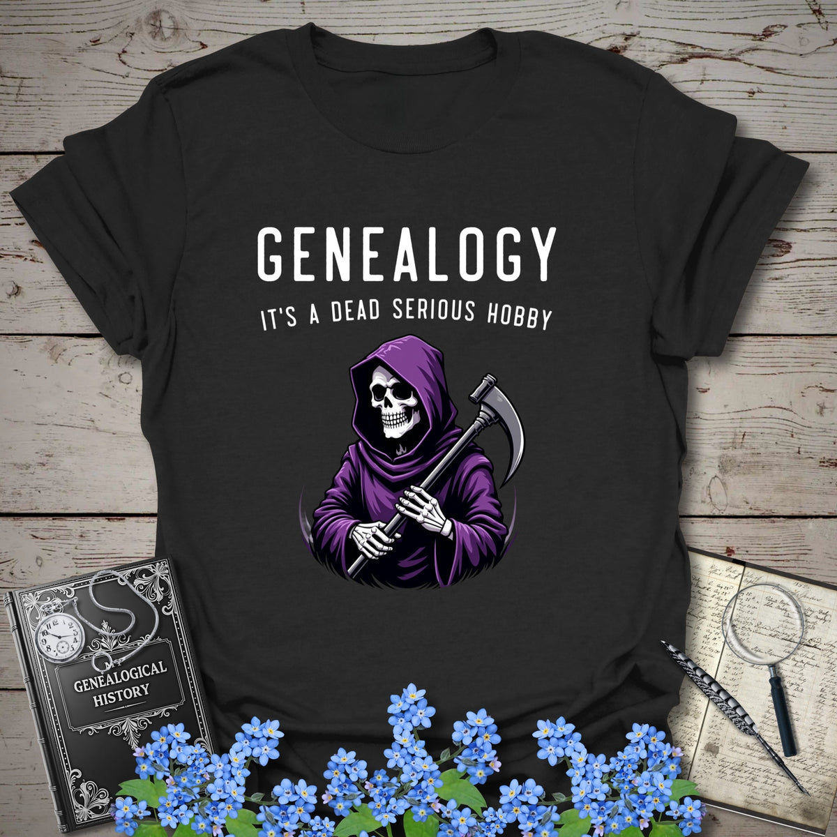 Dead Serious Hobby T-Shirt - Genealogy Keepsakes Custom Genealogy Gift - Black S
