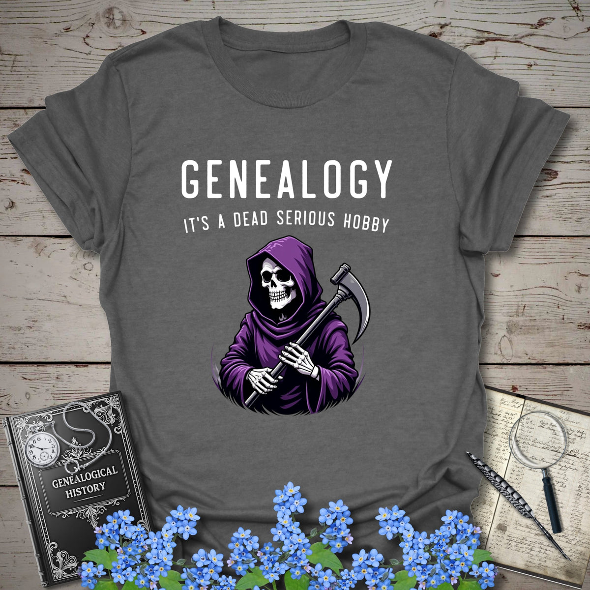 Dead Serious Hobby T-Shirt - Genealogy Keepsakes Custom Genealogy Gift - Graphite Heather S