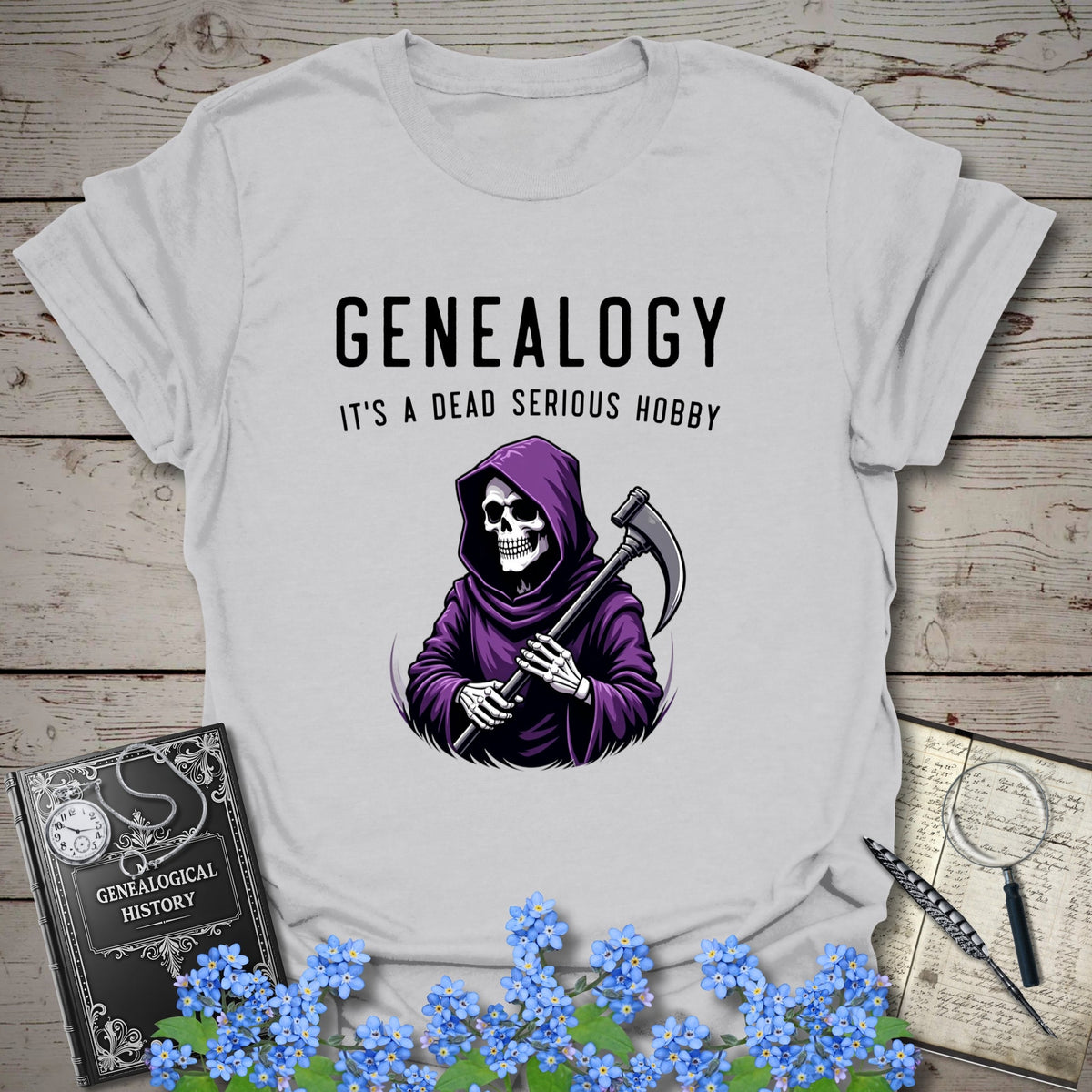 Dead Serious Hobby T-Shirt - Genealogy Keepsakes Custom Genealogy Gift - Ice Grey S