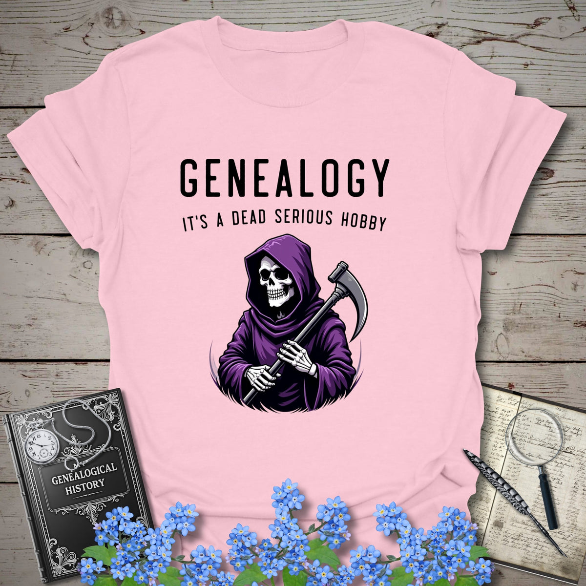 Dead Serious Hobby T-Shirt - Genealogy Keepsakes Custom Genealogy Gift - Light Pink S