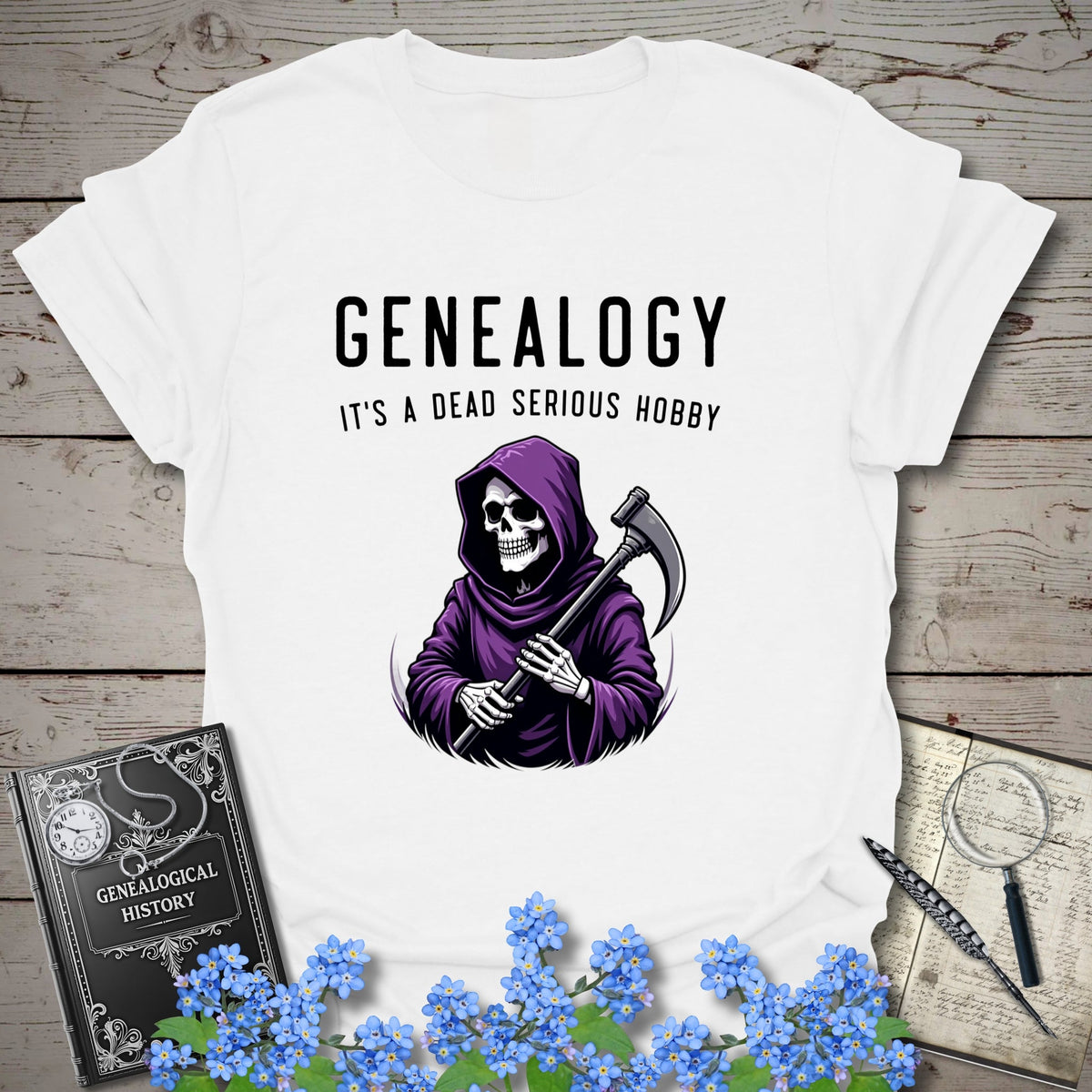 Dead Serious Hobby T-Shirt - Genealogy Keepsakes Custom Genealogy Gift - White S