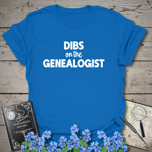 Dibs On The Genealogist T-Shirt in Royal by Genealogy Keepsakes