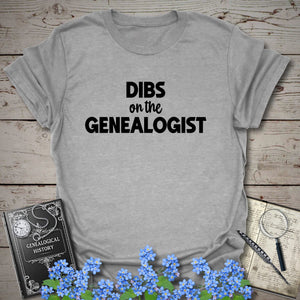 Dibs On The Genealogist T-Shirt in Sport Grey by Genealogy Keepsakes