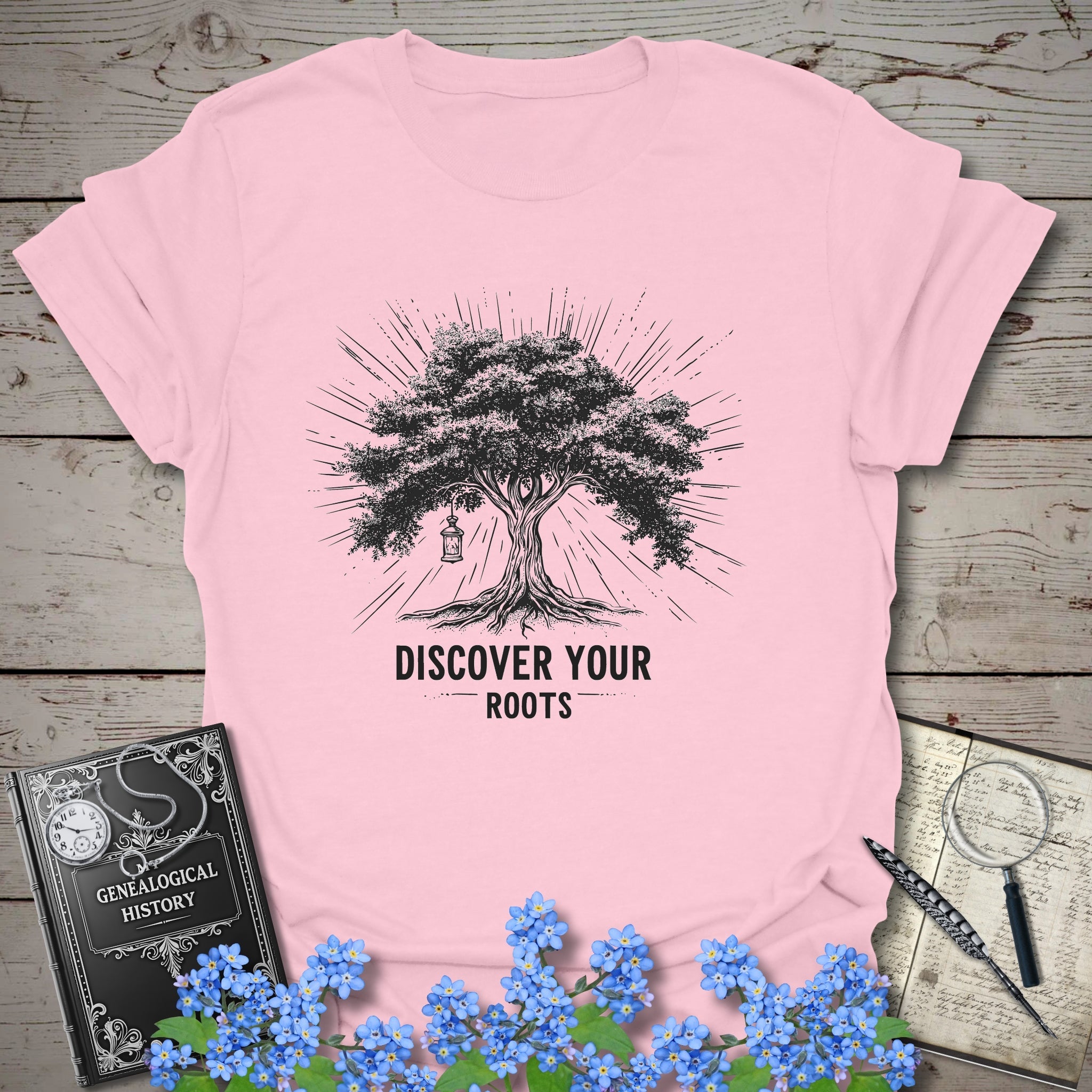 Discover Your Roots T-Shirt in Light Pink by Genealogy Keepsakes