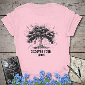 Discover Your Roots T-Shirt in Light Pink by Genealogy Keepsakes