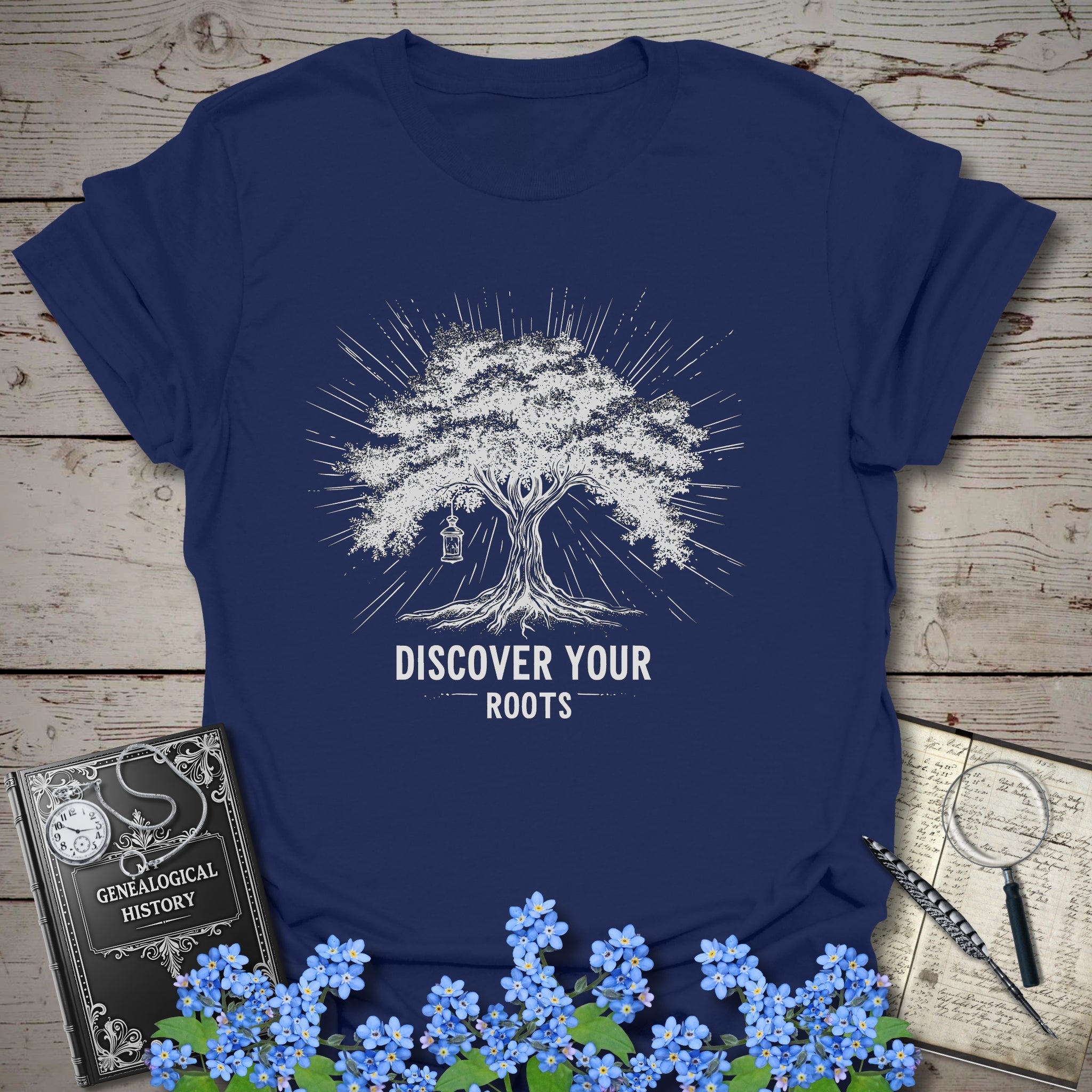 Discover Your Roots T-Shirt in Navy by Genealogy Keepsakes