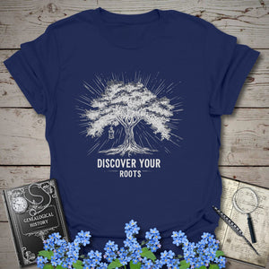 Discover Your Roots T-Shirt in Navy by Genealogy Keepsakes