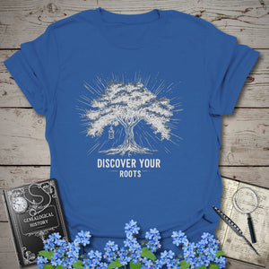 Discover Your Roots T-Shirt in Royal by Genealogy Keepsakes