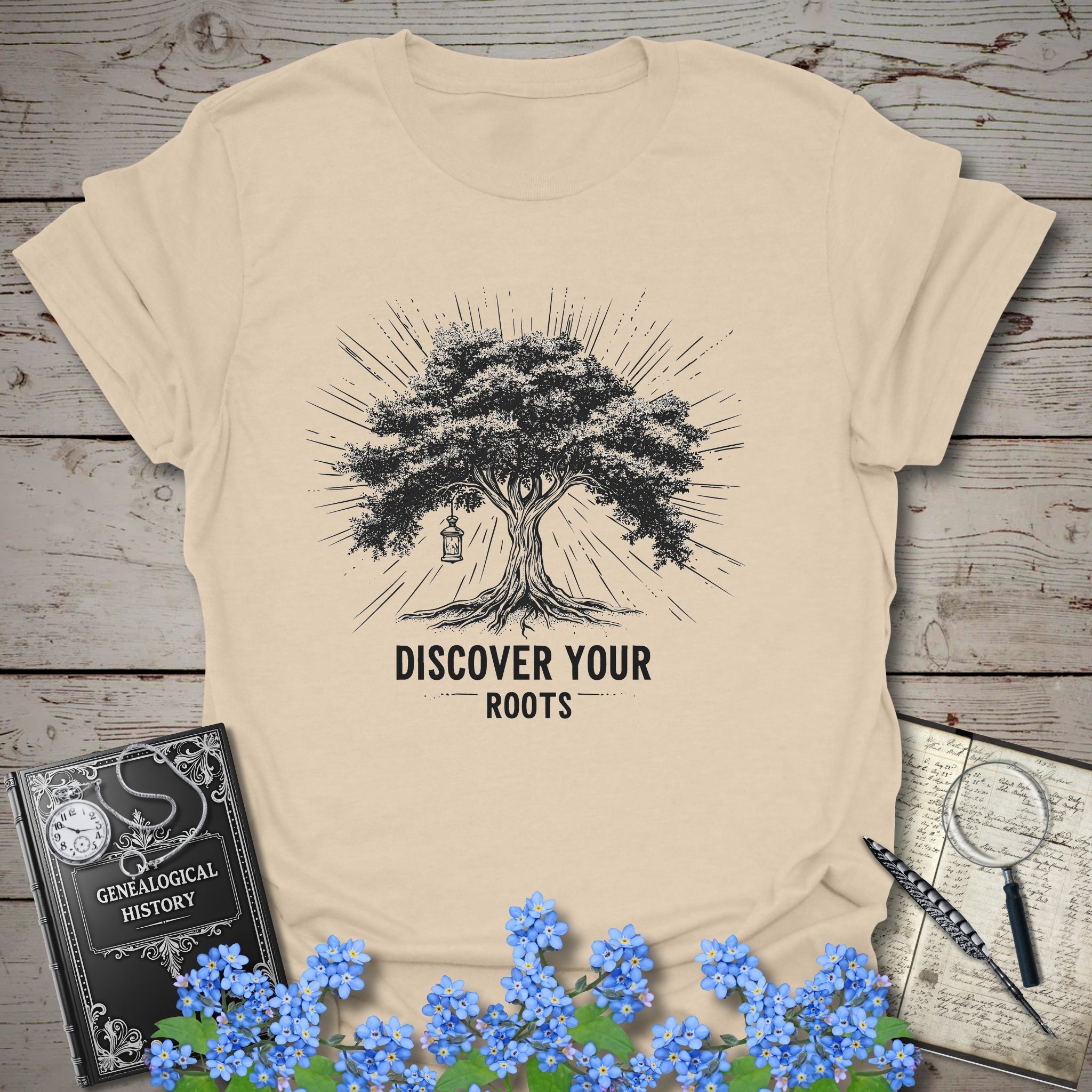 Discover Your Roots T-Shirt in Sand by Genealogy Keepsakes