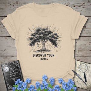 Discover Your Roots T-Shirt in Sand by Genealogy Keepsakes