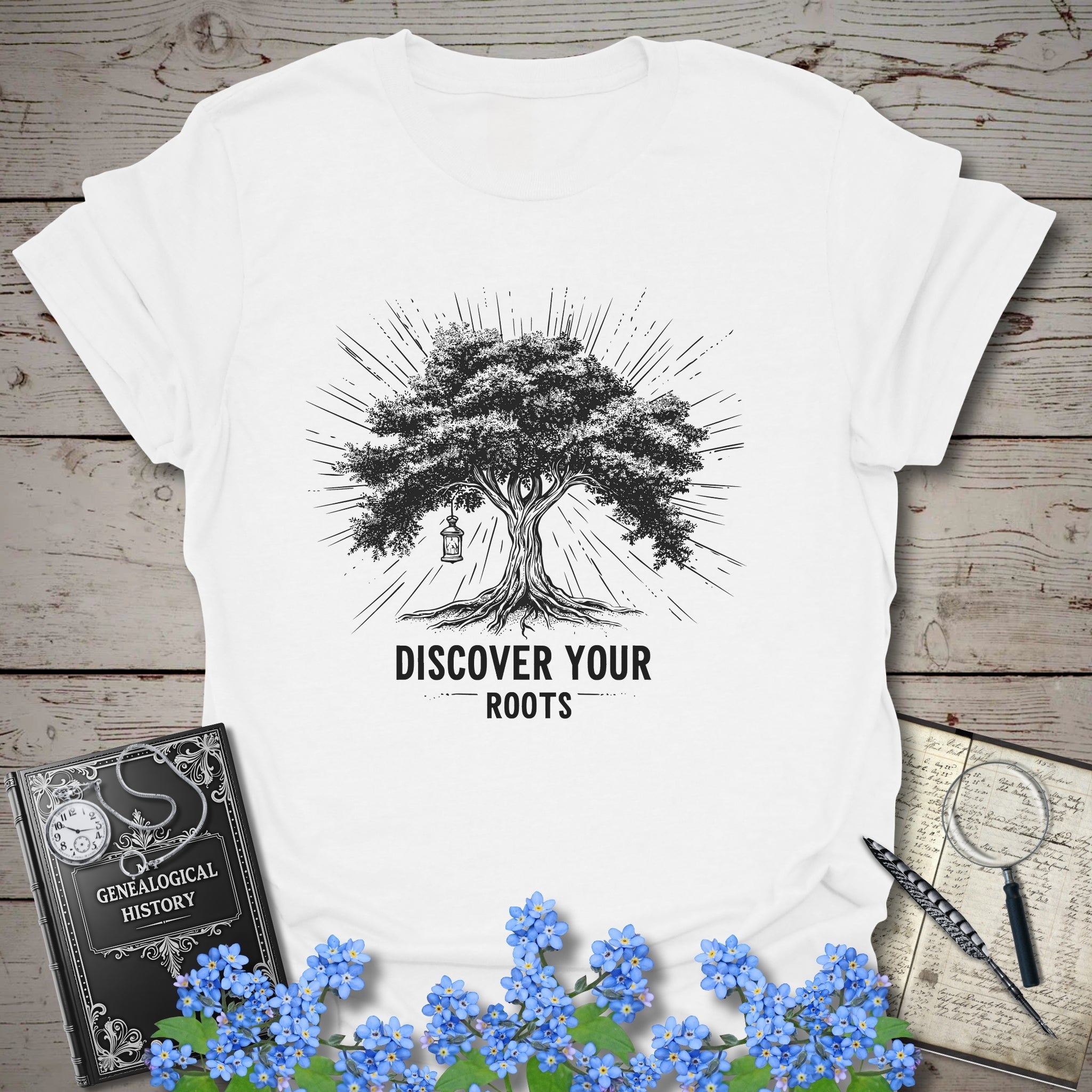 Discover Your Roots T-Shirt in White by Genealogy Keepsakes