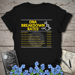 DNA Breakdown Rates T-Shirt - Genealogy Keepsakes Custom Genealogy Gift - Black S
