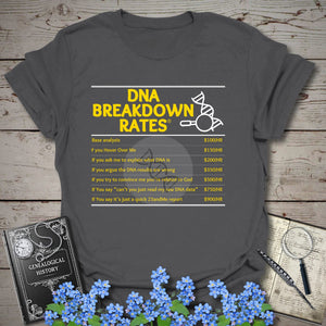 DNA Breakdown Rates T-Shirt in Charcoal by Genealogy Keepsakes