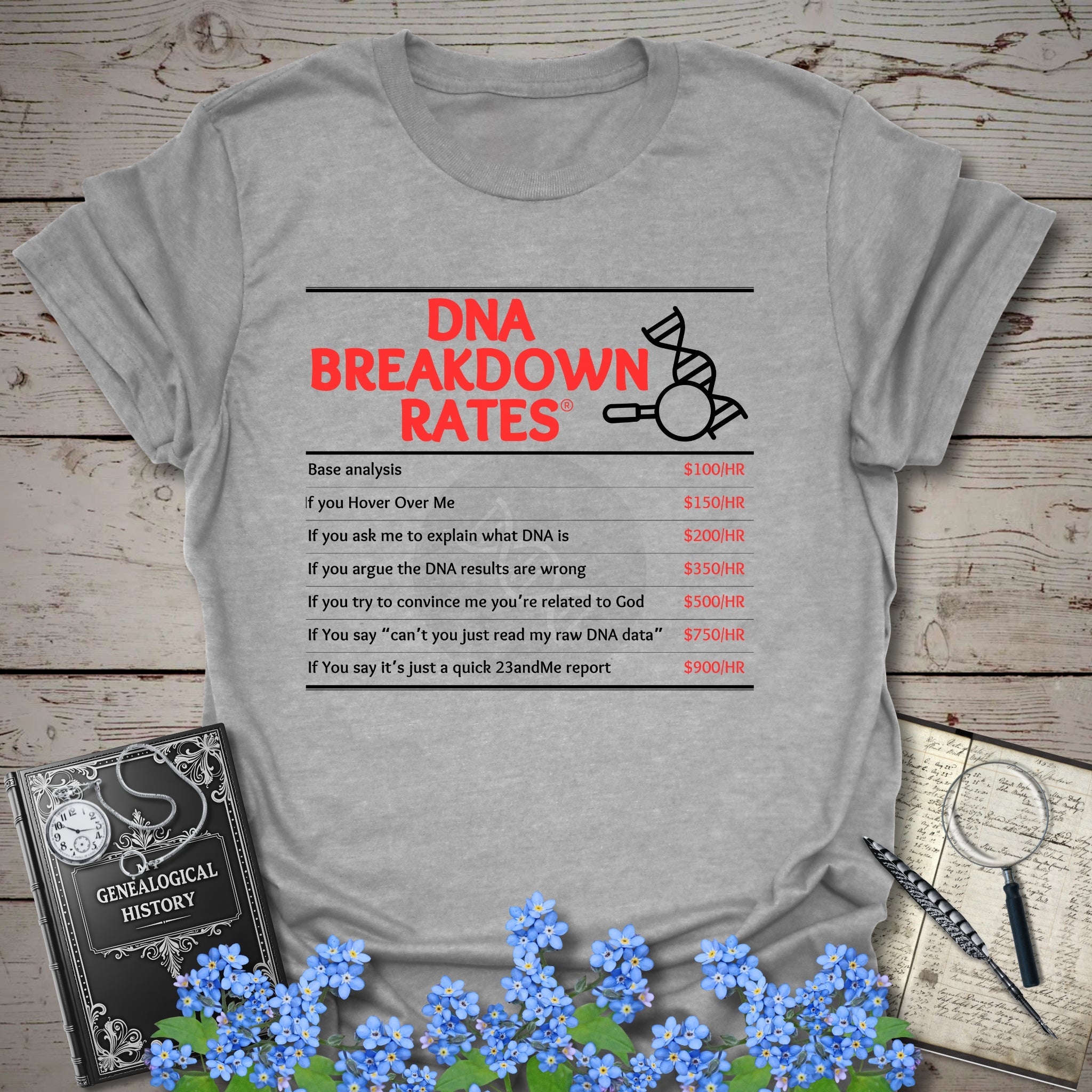 DNA Breakdown Rates T-Shirt in Sport Grey by Genealogy Keepsakes