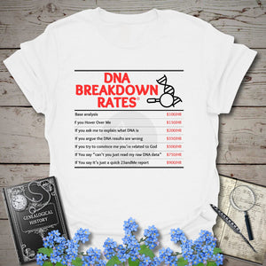 DNA Breakdown Rates T-Shirt - Genealogy Keepsakes Custom Genealogy Gift - White S