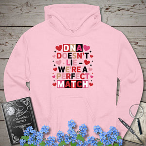 DNA Doesn't Lie - We're A Perfect Match Hoodie in Light Pink by Genealogy Keepsakes