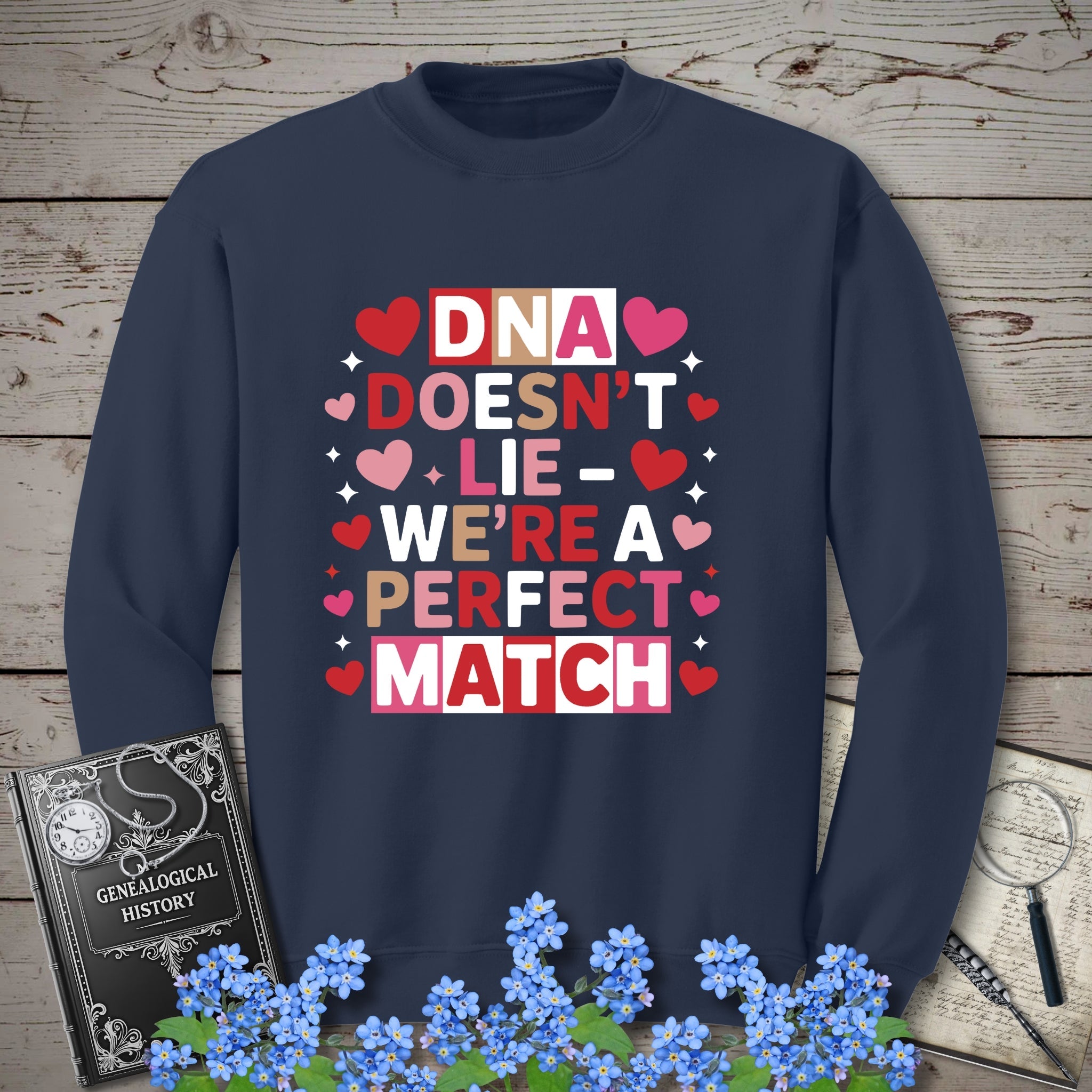 DNA Doesn't Lie - We're A Perfect Match Sweatshirt in Navy by Genealogy Keepsakes