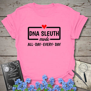 DNA Sleuth Mode T-Shirt in Azalea by Genealogy Keepsakes