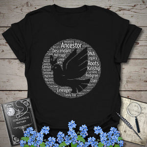 Dove Word Cloud T-Shirt in Black by Genealogy Keepsakes