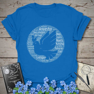 Dove Word Cloud T-Shirt in Royal by Genealogy Keepsakes