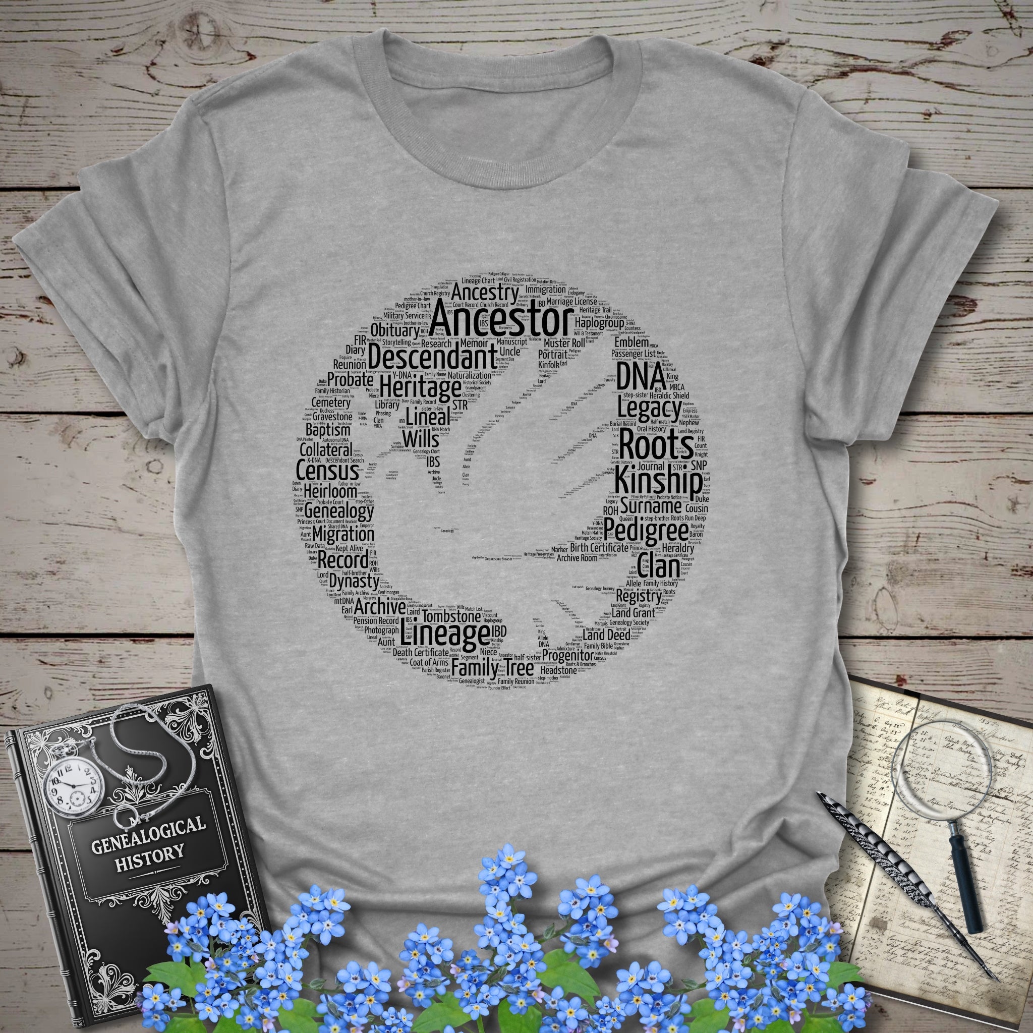Dove Word Cloud T-Shirt in Sport Grey by Genealogy Keepsakes