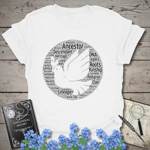 Dove Word Cloud T-Shirt in White by Genealogy Keepsakes