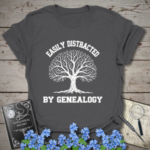 Easily Distracted By Genealogy T-Shirt in Charcoal by Genealogy Keepsakes