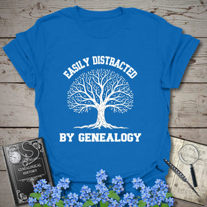 Easily Distracted By Genealogy T-Shirt in Royal by Genealogy Keepsakes